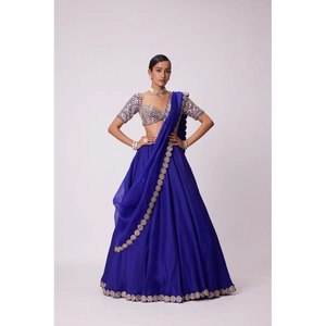 Designer Crop <b>Top</b> Lehenga Choli Party Wear with Natural Waistline and Foil Mirror Work for Stylish Look - Product Image 5