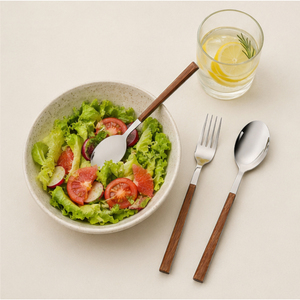Juego de Cubiertos Modernos Minimalistas con Mango de Madera, Cubiertos de Acero Inoxidable Plateados para el Hogar y Bodas, Vajilla Pulida a Espejo - Product Image 2