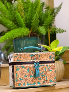 Hot Sale Hand Tooled 100% Genuine Leather Western Stylish <b>Makeup</b> Cosmetic Storage <b>Box</b> Handmade Jewelry <b>Box</b> With Hair On Hide Fur - Product Image 6