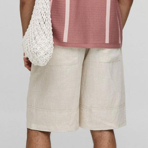 Shorts Bermuda en Lin pour Homme, Couleur Unie, Taille à Cordon, Style Décontracté, Respirant, Taille Mi-Haute - Product Image 3