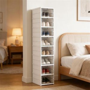 Scatola Portascarpe in Plastica Bianca e Scaffale Portascarpe Versatile dal Design Funzionale - Product Image 1