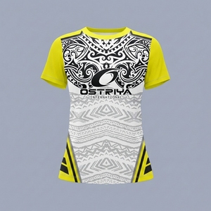 Camiseta de Mujer de Cuello Redondo, Corte Regular, Color Sólido, Diseño Tribal, Estilo Urbano, Manga Corta, Secado Rápido - Product Image 2