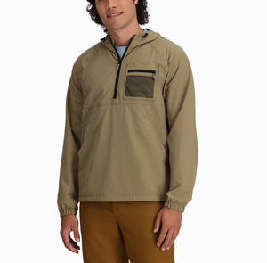 เสื้อแจ็คเก็ตผู้ชายผ้าไนลอนยืดหยุ่นแบบซิปครึ่งตัว แขนเสื้อแบบแร็กแลน มีกระเป๋าแบบจิงโจ้ สำหรับเดินป่า มีกระเป๋าที่อก - Product Image 2