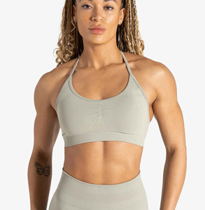 Sujetador deportivo halter sin costuras con cuello redondo para mujer, color liso, soporte medio, transpirable, para yoga y ropa deportiva - Product Image 6