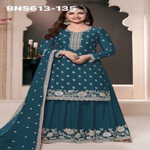 Traje Salwar de Seda Chinon de Alta Calidad para Festivales, con el Mejor Tejido, Bordado con Hilos Múltiples, Jari y Lentejuelas, Suministro al por Mayor - Product Image 1