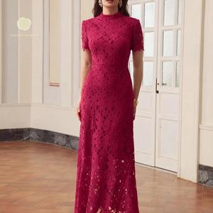 SHENGFU Elegante <span class=keywords><strong>Vestido</strong></span> Formal <span class=keywords><strong>de</strong></span> Encaje <span class=keywords><strong>para</strong></span> Mujer, Manga Corta, Cuello Alto, Cinturón, Midi/Maxi, <span class=keywords><strong>para</strong></span> Invitadas <span class=keywords><strong>de</strong></span> <span class=keywords><strong>Boda</strong></span>, Cóctel, Noche - Product Image 3