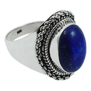 Vente flash - Bague de style bohème en argent sterling 925 avec pierre précieuse naturelle lapis-lazuli de coupe ovale - Bijoux en gros - Product Image 1
