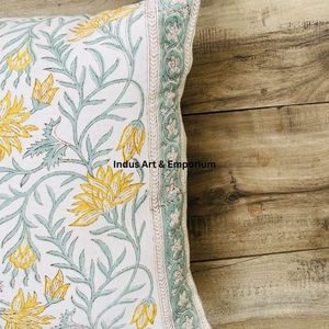Housse de coussin carrée décorative en toile de coton imprimée à la main en Inde, 40 x 40 cm - Product Image 5