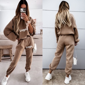 Custom Logo Regular 2 Piece Track Suit Plain Sportswear Sweatpants Hoodie <b>Set</b> Gym Joggers Suits Women 100% Cotton Breathable - Product Image 4