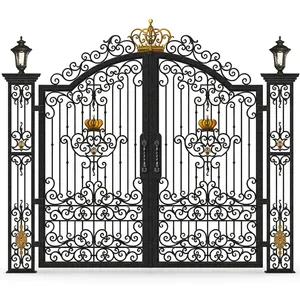 Portail d'entrée élégant en fer forgé avec motif couronne royale, décorations festonnées, détails métalliques artistiques, portail extérieur haut de gamme - Product Image 3