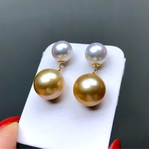 Pendientes de Perlas Blancas Australianas de Oro Grueso de 18K, 10-11 mm, Forma de Agua de Mar, Luz Intensa, Casi Impecables - Product Image 3