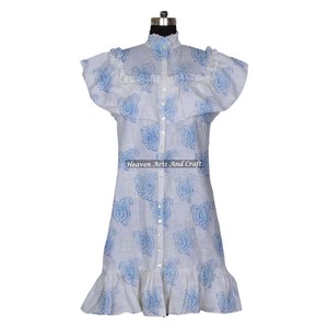 Blusa Túnica para Mujer con Estampado a Mano, Kurti de Algodón, Tallas L, M, XL, Talla Única - Product Image 4