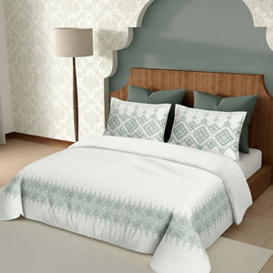 Sábana de algodón Heritage Grid color verde oliva, 210 hilos, perfecta para la decoración del dormitorio, procedente de la India, a precio reducido. - Product Image 2