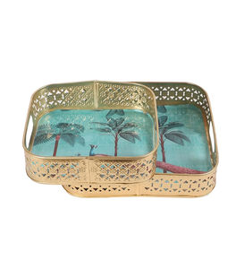 ชุดถาดเสิร์ฟลายนกยูงใต้ต้นไม้ทรงสี่เหลี่ยมสำหรับบ้านชา/ผลไม้/ของขบเคี้ยวถาดตกแต่งแบบหลายสี - Product Image 2