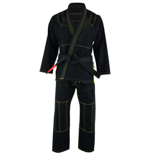 Kimono de BJJ noir avec surpiqûres jaunes, coupe classique, uniforme d'arts martiaux pour homme adulte, style pantalon, en stock - Product Image 1