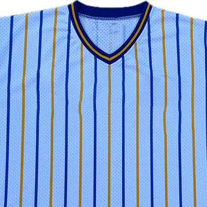 เสื้อเบสบอลลายทางสีขาว SGRho แบบกำหนดเองสำหรับผู้หญิง |   เสื้อเจอร์ซีย์คอวีของชมรมเอสจีโร่ |   โพลีเอสเตอร์ 100% ระบายอากาศได้ดี - Product Image 4