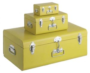 Koncept Kraft Inc 3063 Metal <b>Storage</b> Trunks Set 3 Rectangular Dust Proof Modern Style Yellow Color Large Medium Small Size - Product Image 3