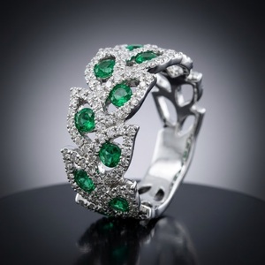 Anillo Botánico de Hoja de 18K con Esmeralda Natural y Diamantes, Anillo de Boda con Diseño de Guirnalda Entrelazada, Gema Verde, Oro 100% Real Certificado - Product Image 1