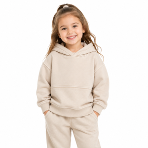 Sudadera con Capucha Beige para Niñas, Sudadera Informal con Capucha para Niños, Sudadera de Forro Polar de Manga Larga, Sudadera de Color Sólido, Ropa de Moda Infantil - Product Image 1