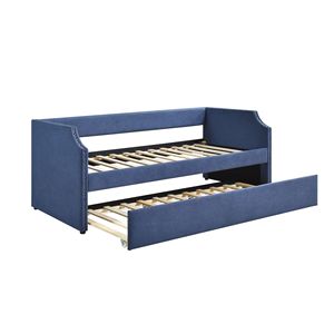 Moderno contemporaneo mobili in legno blu testurizzato tessuto divano letto imbottito con stalla 1pc letto in una scatola - Product Image 6