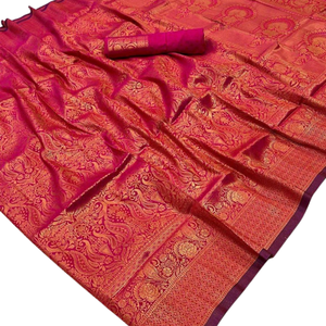 Sari de Seda Tejido a Mano para Mujer |   Ropa Tradicional de Alta Calidad para Bodas, Fiestas y Celebraciones |   Última Colección de Diseñador - Product Image 4