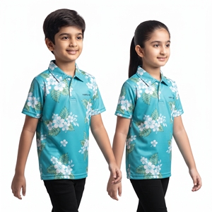 Polo unisexe pour enfants à sublimation florale, hauts décontractés à manches courtes et col, imprimé floral intégral, vêtements décontractés, fournisseur en gros - Product Image 3