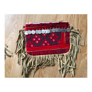 Handmade Vintage Banjara Women's Clutch Bag Embroidered Suede Fringes Leather Cotton Lining Fashion <b>Pouch</b> Zipper Closure Bulk - Product Image 1