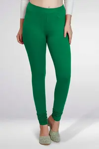Leggings en coton vert pleine longueur pour femmes, coupe ajustée, extensibles, confortables, pour le yoga, la gym, le quotidien et les activités sportives - Product Image 4