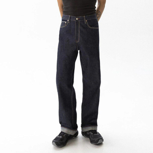 Jeans en denim brut streetwear pour hommes, coupe droite rétro, denim indigo bleu foncé, denim japonais selvedge, pantalon, fabricant OEM sur mesure - Product Image 5