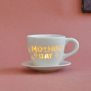 Sevgililer günü hediye porselen beyaz seramik çay kupa şeklinde uçucu yağ yakıcı balmumu eriyik isıtıcı kalp tasarım balmumu kokulu - Product Image 6