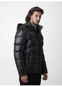 <b>Men's</b> Black Hooded Puffer <b>Jacket</b> Windproof <b>Down</b> <b>Filled</b> Casual Winter Outerwear with Zipper Closure and Faux Fur Lining - Product Image 2