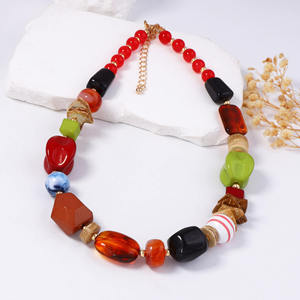 Elegant Vintage Geometric Resin Beaded <b>Necklace</b> Unisex Fashion <b>Statement</b> Jewelry Unique Design Colorful Lightweight Party Wear - Product Image 2