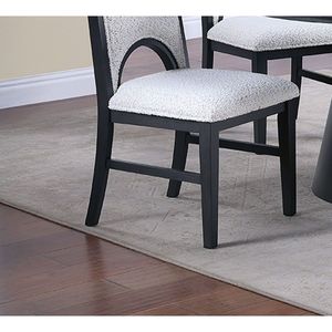 <b>White</b> Finish 5pc <b>Dining</b> Room Set with <b>Round</b> Black <b>Table</b> and 4 Side Chairs Cone Base Cutout Back Chair Fabric Cover - Product Image 3
