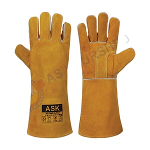 Gants de soudage de sécurité Tig Mig résistants au feu Logo personnalisé en cuir de vache jaune fendu Logo personnalisé Gants de sécurité Tig Mig - Product Image 1