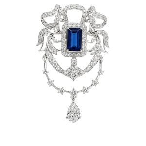 Broche de Plata Azul Real con Corte Esmeralda, Lujoso Colgante de Plata de Ley 925 con Diamantes Pavé, Joyería Fina para Eventos Formales - Product Image 1