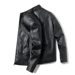 Premium Fashion <b>Men's</b> <b>Leather</b> <b>Jackets</b> Solid Color Zipper Faux <b>Leather</b> Casual PU <b>Jacket</b> for <b>Men</b> - Product Image 4