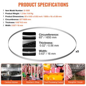 Confezione da 5 Lame a Nastro in Acciaio al Carbonio per Taglio Carne, 65x0,63x0,02 Pollici, Lame Industriali di Ricambio con Involucro - Product Image 4