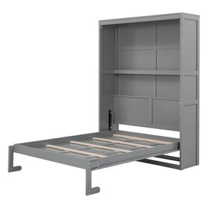 Lit Murphy gris pleine taille avec étagères, design lit mural - Product Image 5