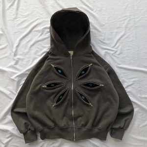 Sudadera con Capucha Extra Grande para Hombre con Diseño de Cierre de Cremallera, Color Sólido, Tejido de Algodón, Estilo Urbano - Product Image 1