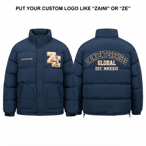 ZAINI Premium 500gsm <b>Waterproof</b> Windproof Camouflaged Polyester Puffer <b>Jacket</b> Navy Blue Quilted Panels <b>Winter</b> Coat - Product Image 1