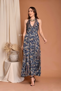 Robe longue en soie pour femme, col halter, imprimé floral, confortable et légère, prix de gros, export en vrac - Product Image 3