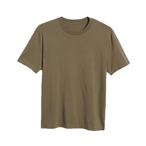 T-shirt en coton vert olive pour homme, manches courtes, col rond, coupe classique, couleur unie, jersey tricoté, haut décontracté - Product Image 3