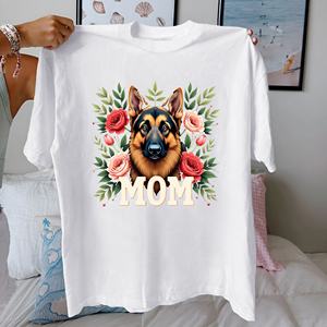 Flores Pastor Alemán con diseño floral Camiseta de mujer de algodón puro ajuste cómodo - Product Image 4