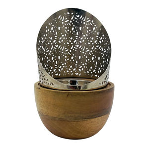 Brûleur d'encens Bakhoor moderne en laiton avec base en bois, porte-charbon décoratif en métal sculpté pour cônes de résine Oud et décoration intérieure - Product Image 1