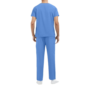 Women's Blue V-Neck Cotton <b>Scrub</b> <b>Set</b> with Pockets Woven Fabric Needle Detection for Hospital Use - Product Image 2