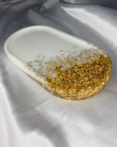 <b>Clear</b> <b>Resin</b> Modern Gold-Plated Decorative Oval Serving Platter with Gold Leaf Pattern for Drinks Snacks Candles Organizer - Product Image 6