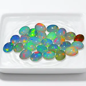 Opale naturelle éthiopienne Welo de luxe AAA, cabochon ovale 6x8mm, pierre précieuse en vrac avec feu multicolore pour la fabrication de bijoux - Product Image 5