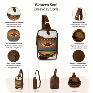 Bolso Bandolera de Cuero Genuino con Pelo de Vaca Estilo Western, Bolso Cruzado Boho Azteca, Manta de Silla de Montar, Bolso de Pecho para Viaje Hecho a Mano Estilo Western - Product Image 5