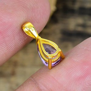 Natural Purple Amethyst Pear Shape Charm Gemstone <b>Chain</b> Necklace 18k Gold Micron Over 925 Sterling Silver - Product Image 4