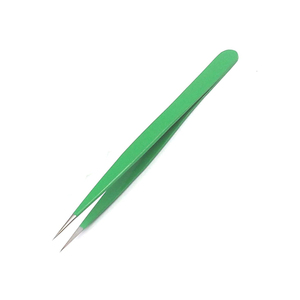 Surgical Grade Eyelash Tweezers Green Coated Handle Metal Steel Pointed Tip Volume <b>Extension</b> Eyelash Tweezers - Product Image 4